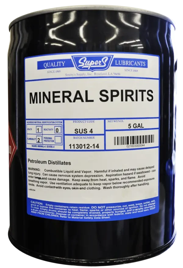 A black bottle of mineral spirits from super s