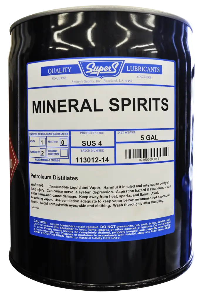 A black bottle of mineral spirits from super s